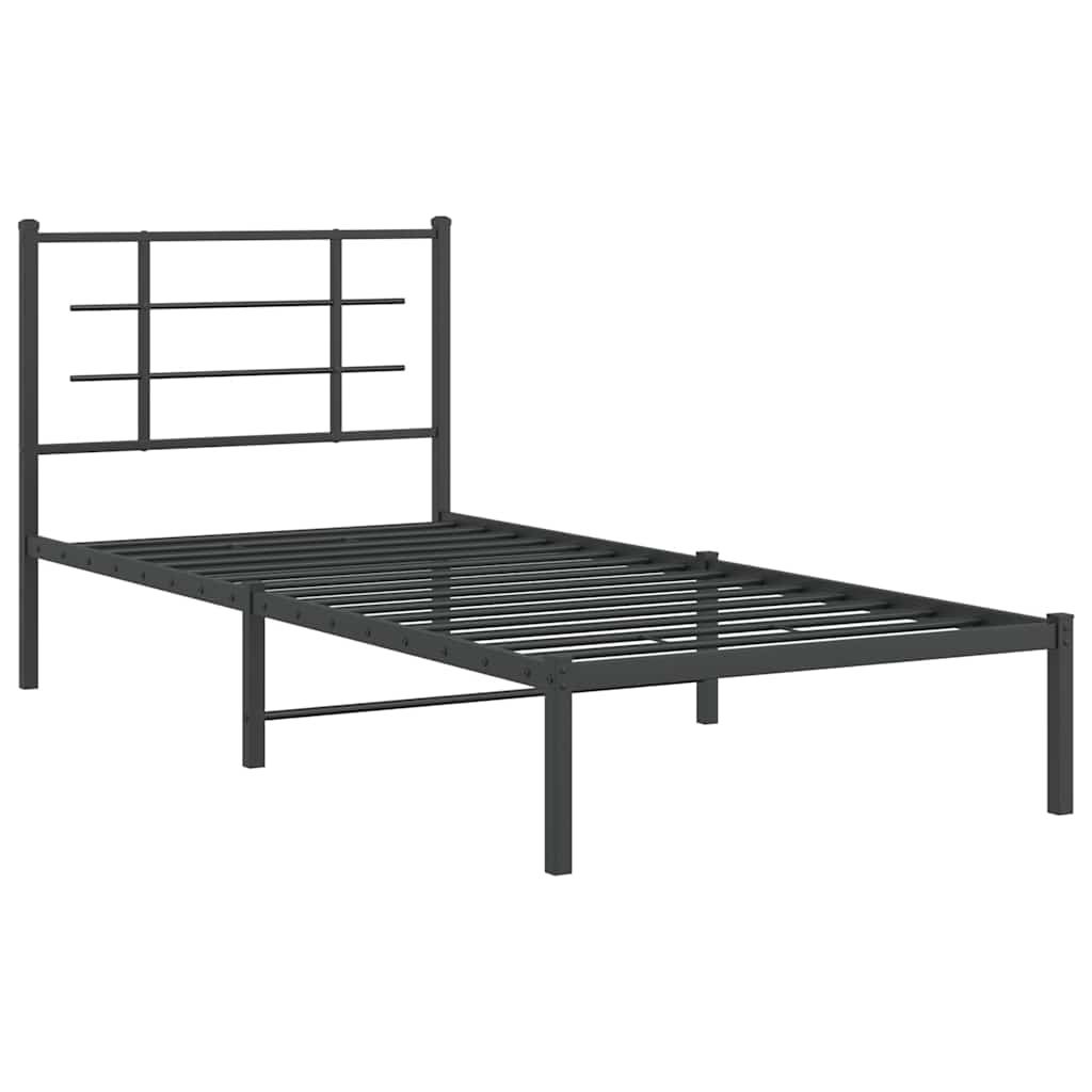 Metalni okvir za krevet s uzglavljem crni 90x200 cm