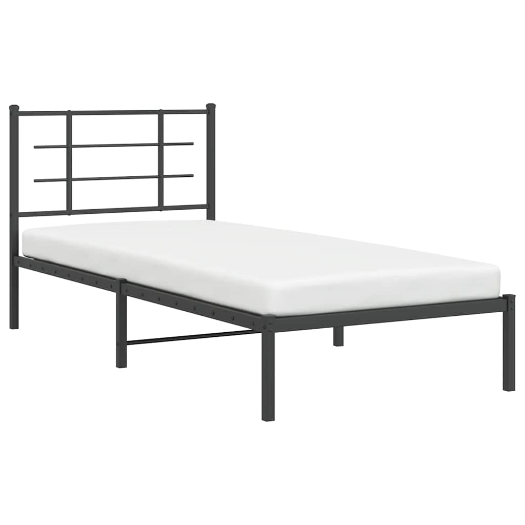 Metalni okvir za krevet s uzglavljem crni 90x200 cm