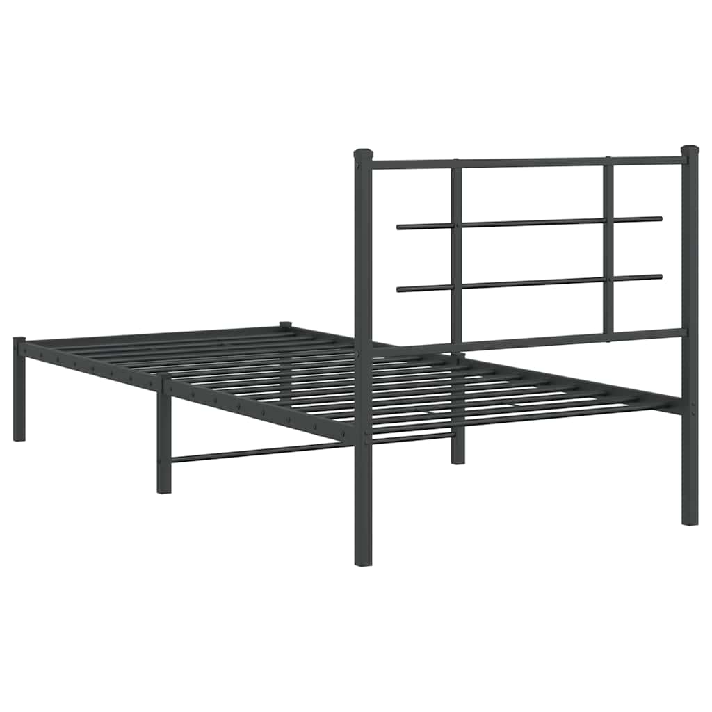 Metalni okvir za krevet s uzglavljem crni 90x200 cm
