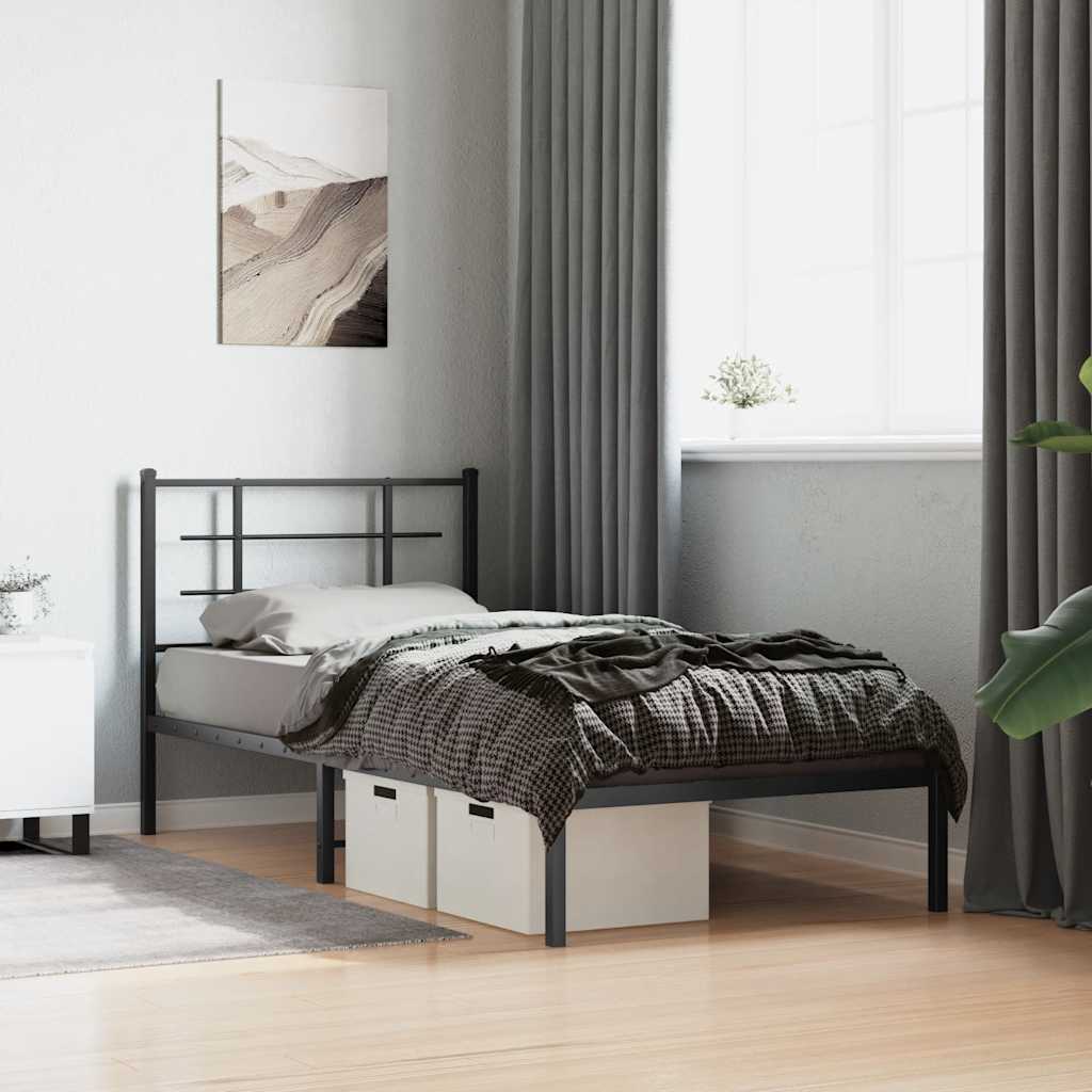 Metalni okvir za krevet s uzglavljem crni 90x200 cm