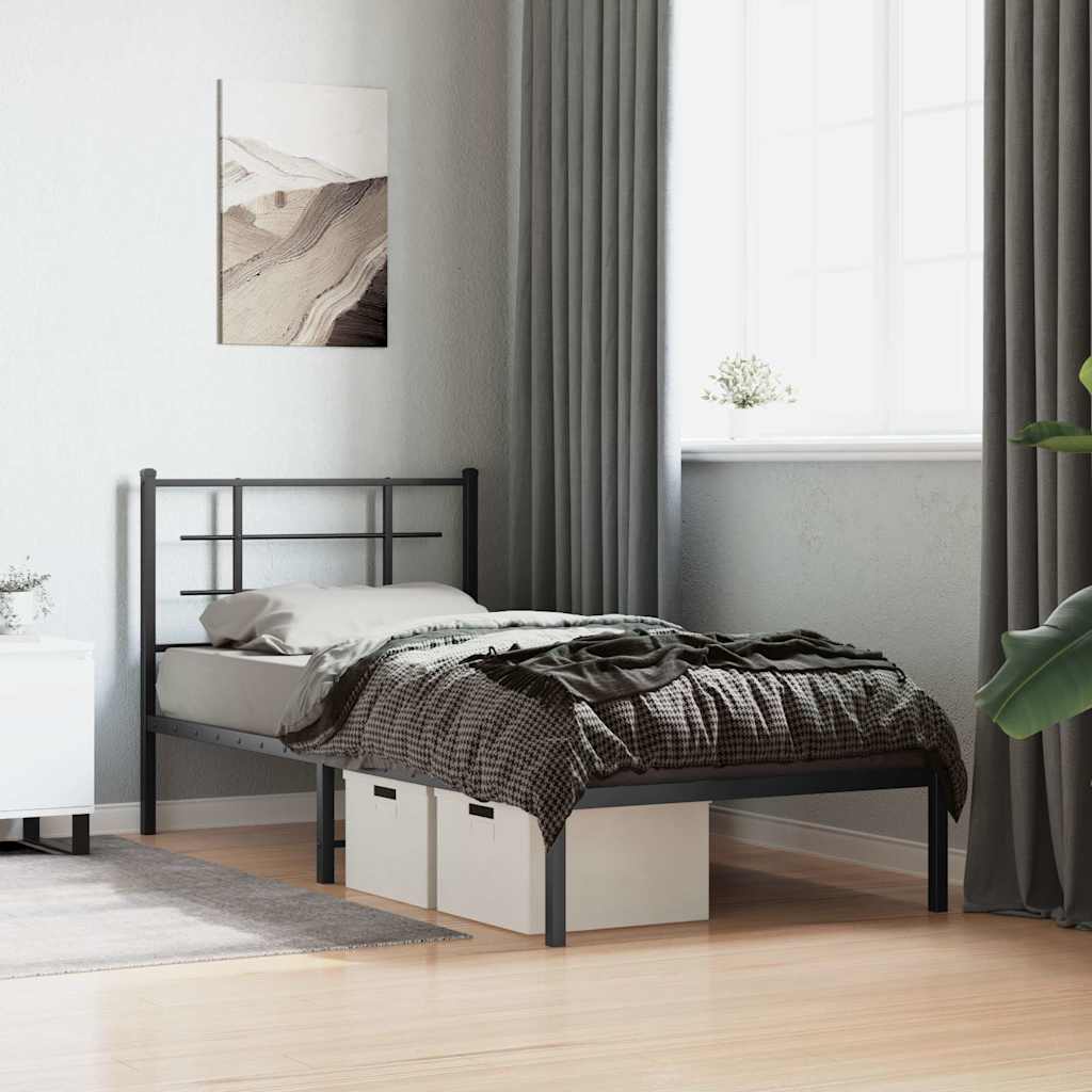 Metalni okvir za krevet s uzglavljem crni 90x200 cm