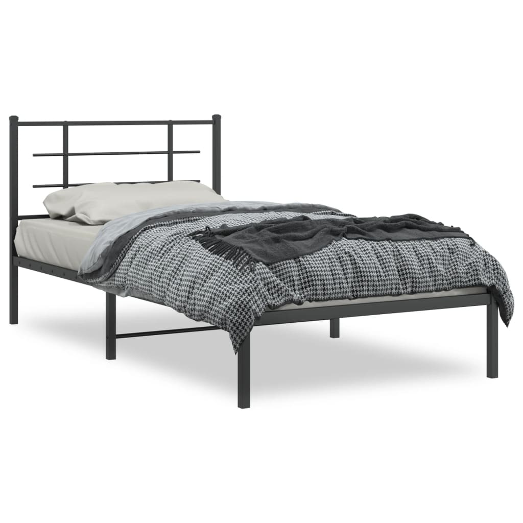 Metalni okvir za krevet s uzglavljem crni 107x203 cm