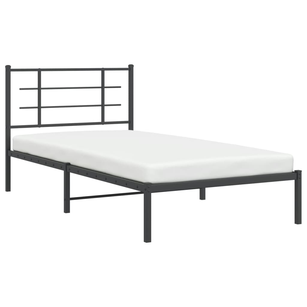 Metalni okvir za krevet s uzglavljem crni 107x203 cm