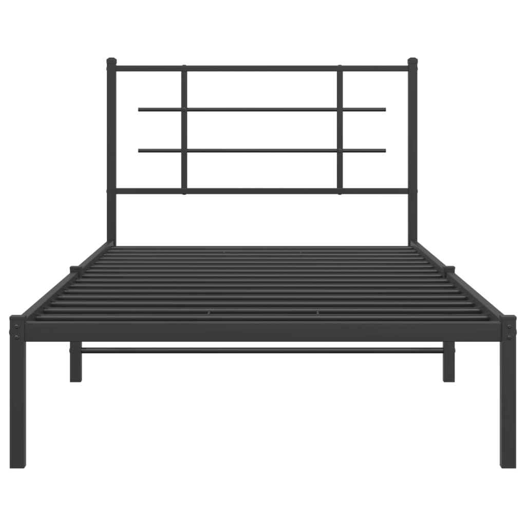 Metalni okvir za krevet s uzglavljem crni 107x203 cm