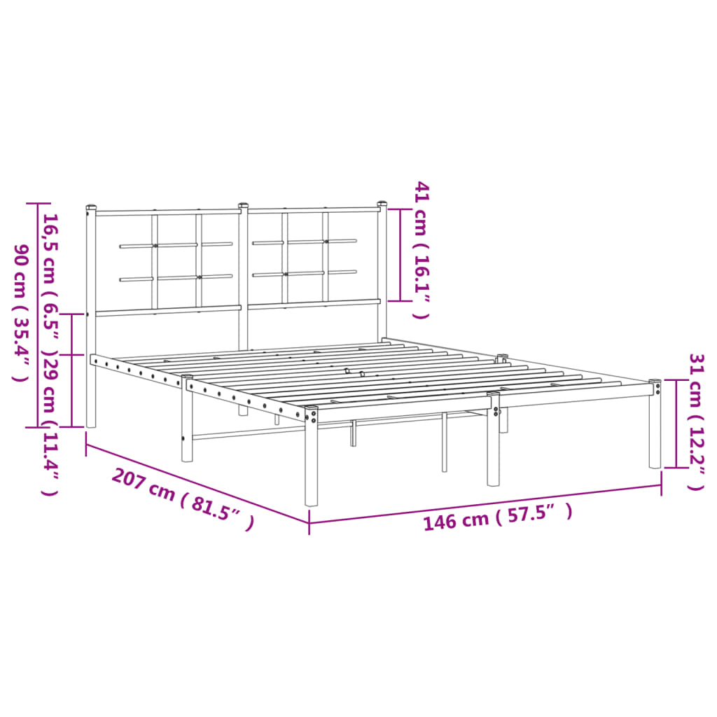 Metalni okvir za krevet s uzglavljem crni 140x200 cm