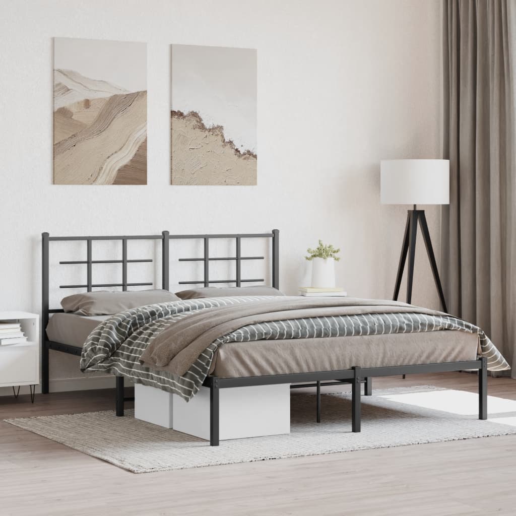 Metalni okvir za krevet s uzglavljem crni 150x200 cm