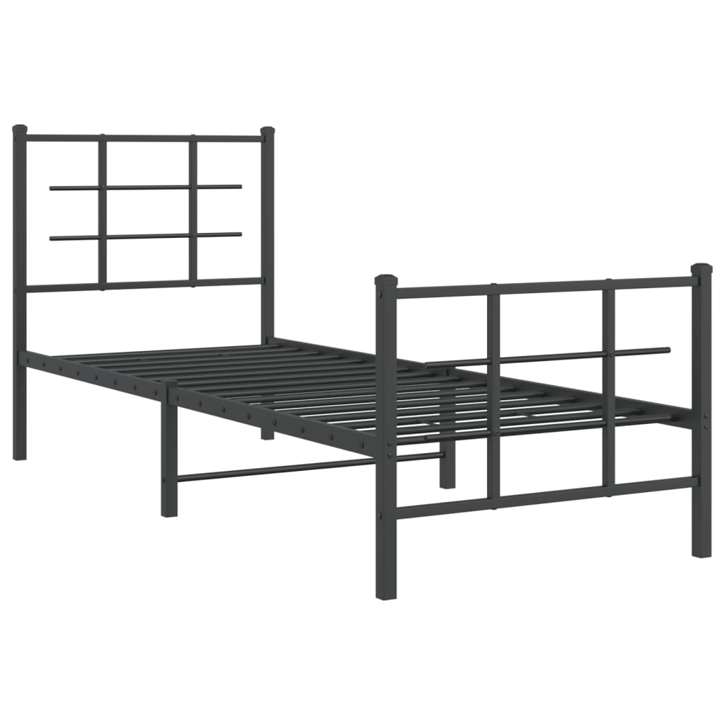 Metalni okvir kreveta uzglavlje i podnožje crni 75x190 cm