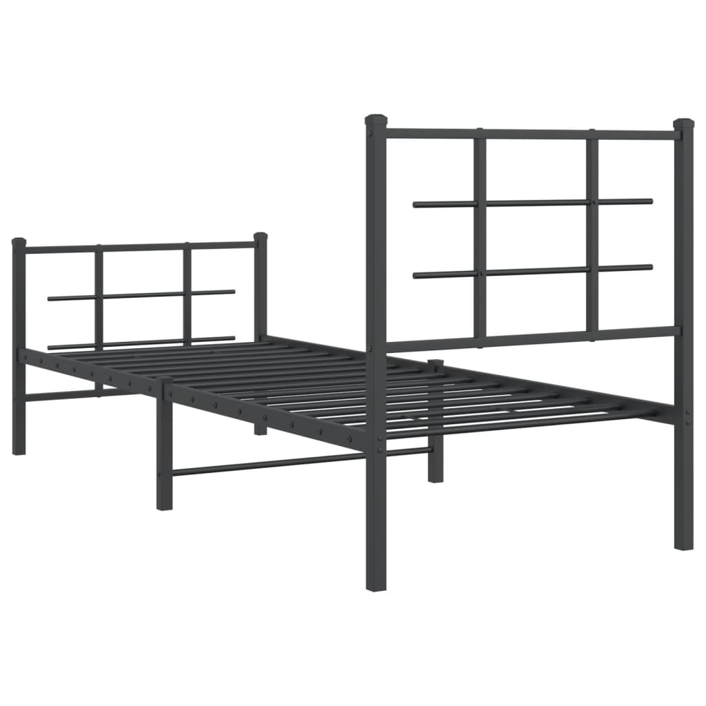 Metalni okvir kreveta uzglavlje i podnožje crni 75x190 cm