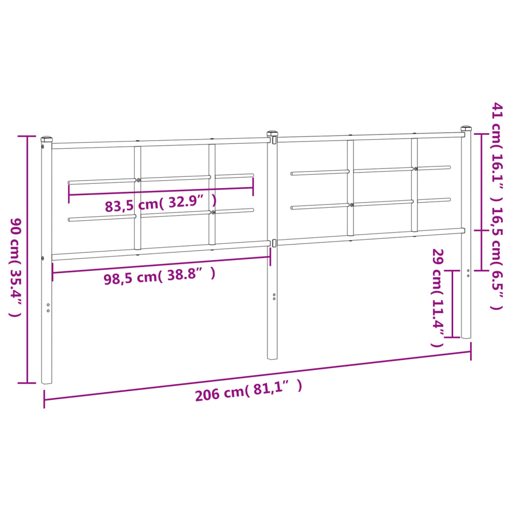 Metalno zamjensko uzglavlje crno 200 cm