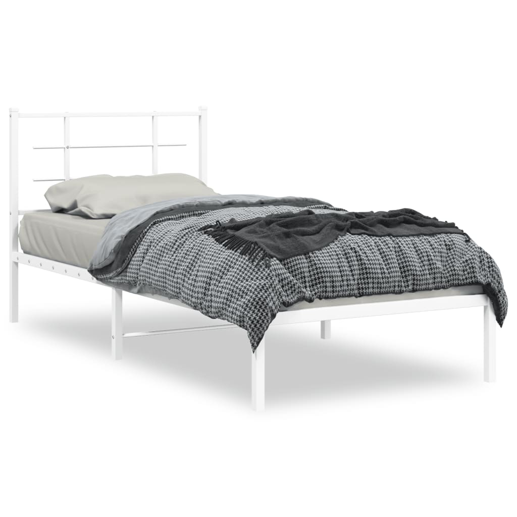 Metalni okvir za krevet s uzglavljem bijeli 90 x 190 cm