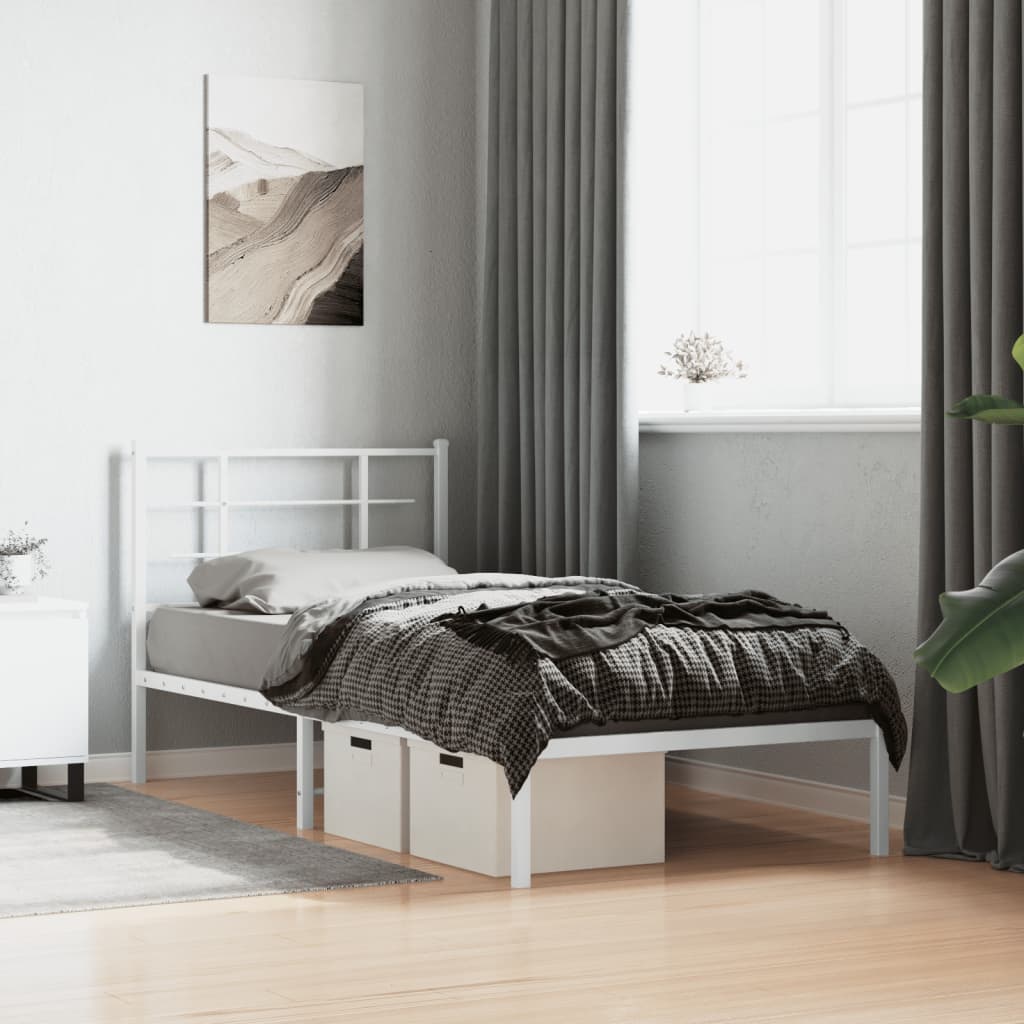 Metalni okvir za krevet s uzglavljem bijeli 90x200 cm