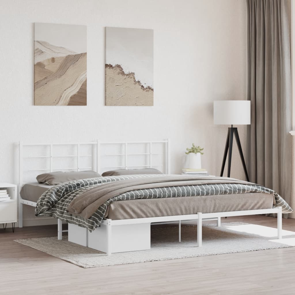 Metalni okvir za krevet s uzglavljem bijeli 180x200 cm