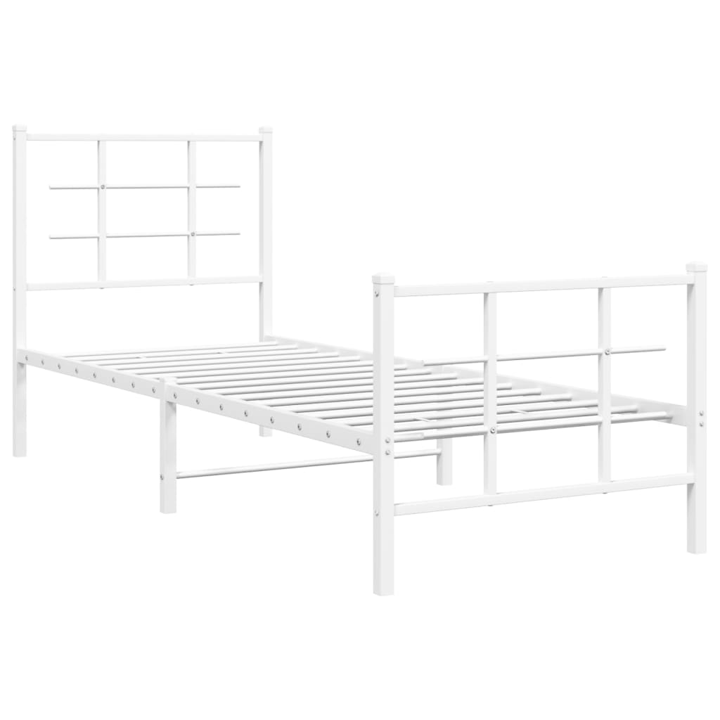 Metalni okvir kreveta uzglavlje i podnožje bijeli 75x190 cm