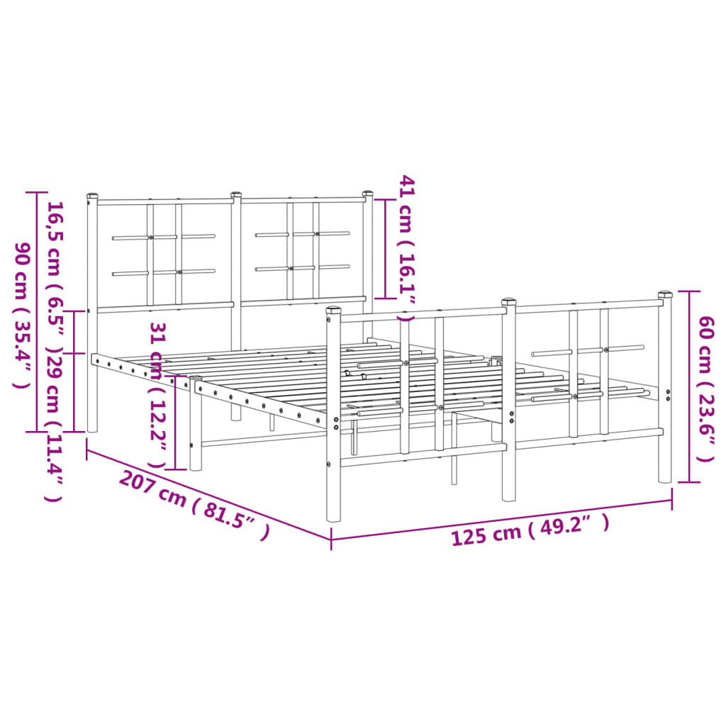 Metalni okvir kreveta uzglavlje i podnožje bijeli 120x200 cm