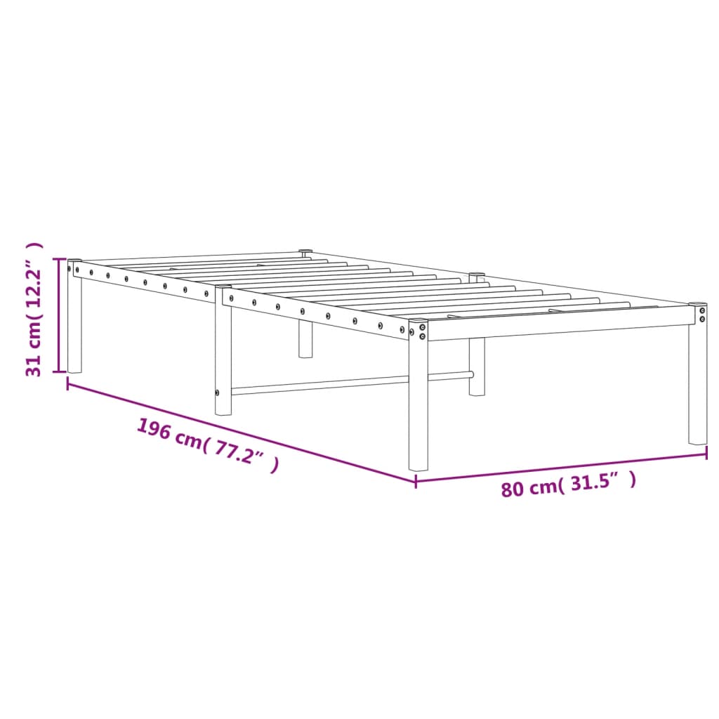 Metalni okvir za krevet bijeli 75x190 cm