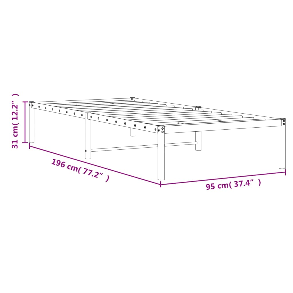 Metalni okvir za krevet bijeli 90 x 190 cm