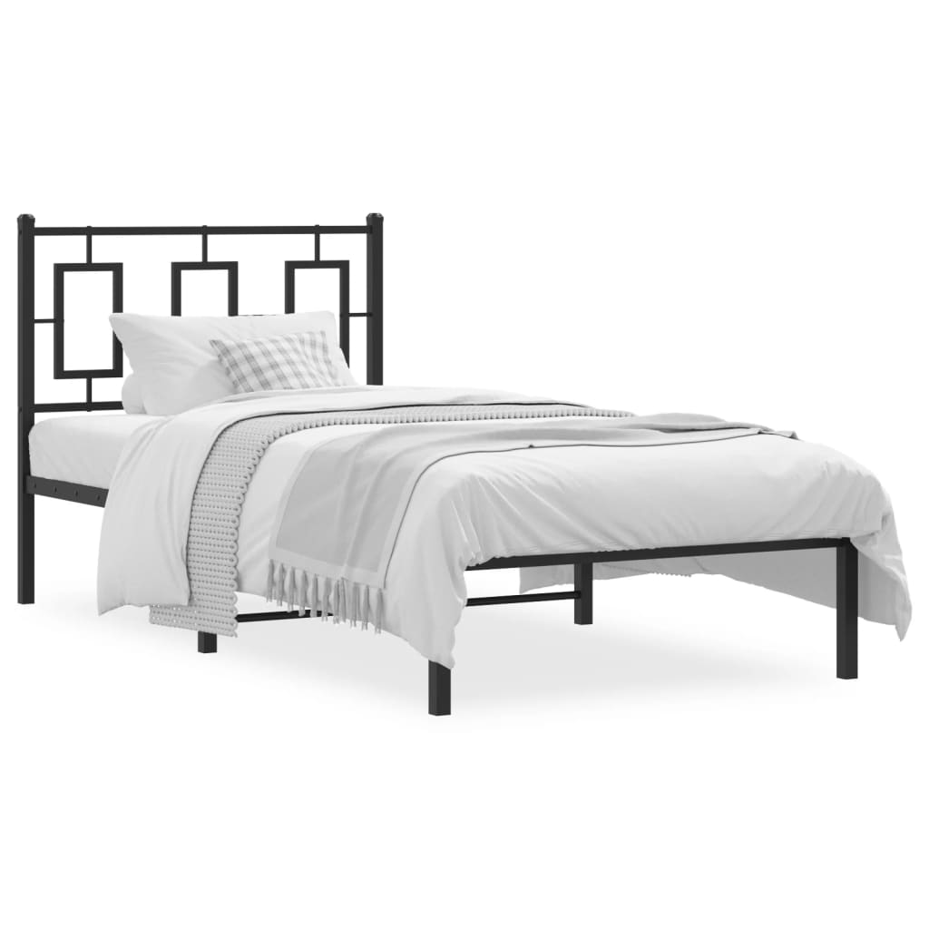 Metalni okvir za krevet s uzglavljem crni 90x190 cm