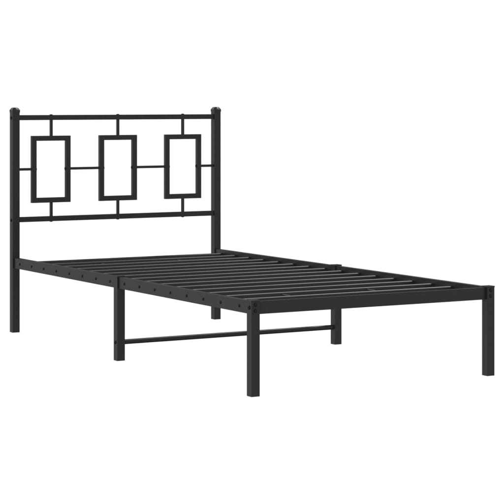 Metalni okvir za krevet s uzglavljem crni 90x190 cm