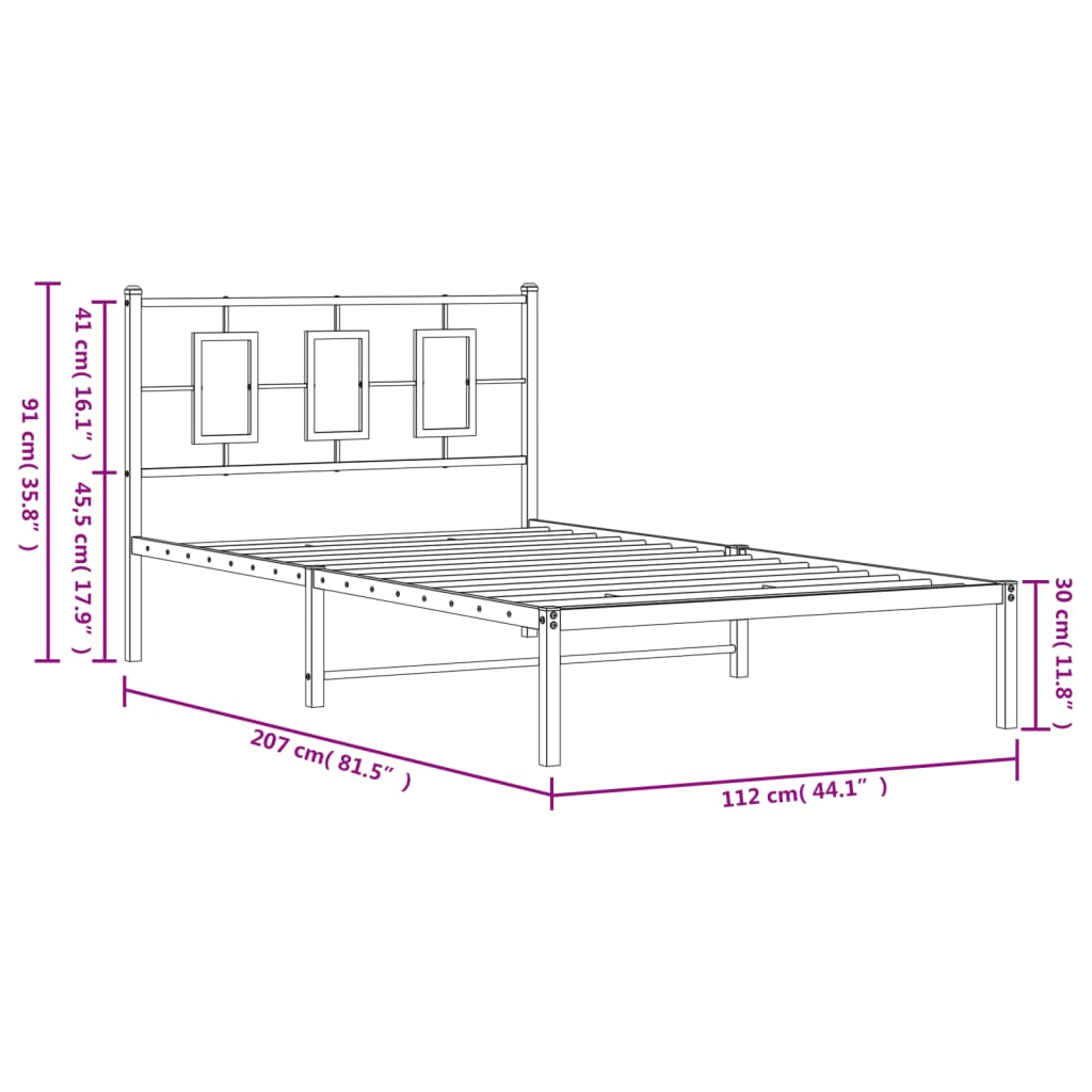 Metalni okvir za krevet s uzglavljem crni 107x203 cm
