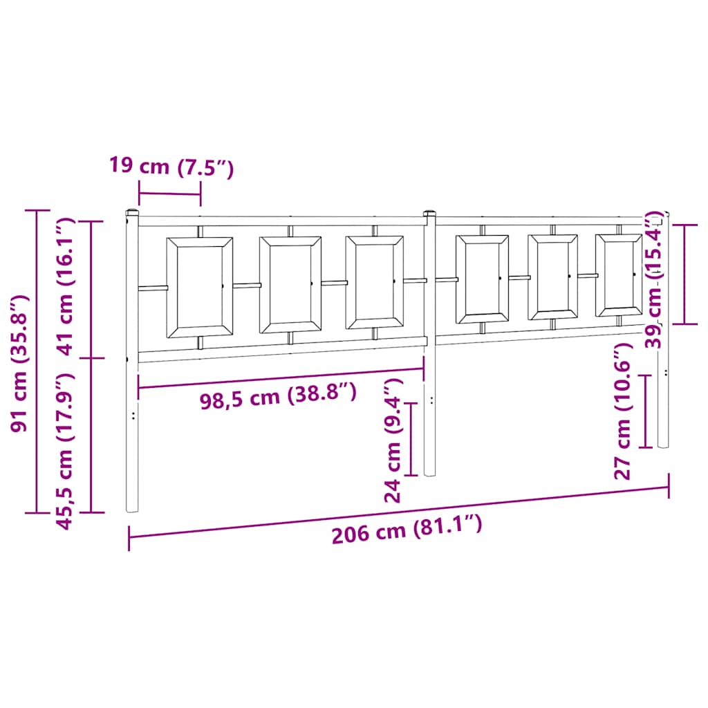 Metalno zamjensko uzglavlje crno 200 cm