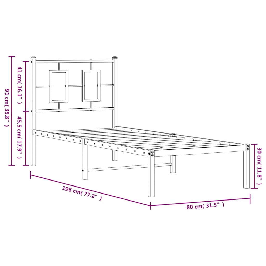 Metalni okvir krevet bez madraca s uzglavljem bijeli 75x190 cm