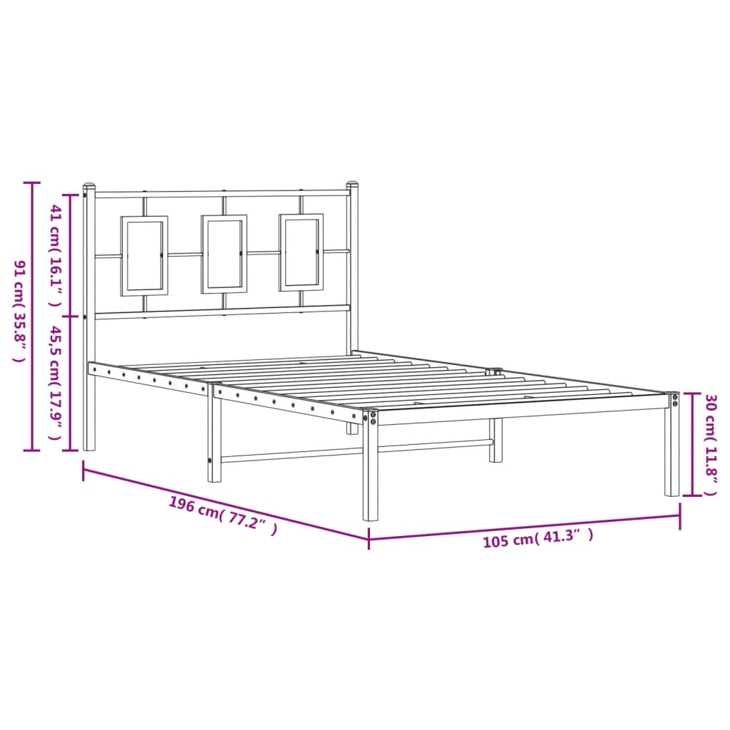 Metalni okvir za krevet s uzglavljem bijeli 100x190 cm