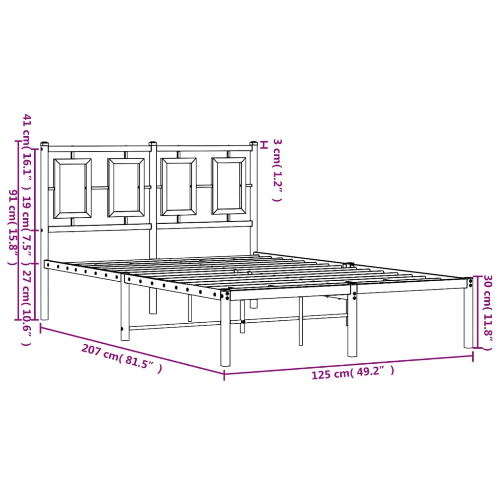 Metalni okvir za krevet s uzglavljem bijeli 120x200 cm