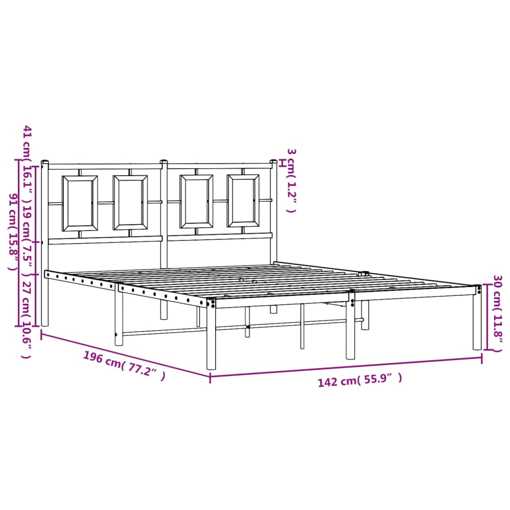 Metalni okvir za krevet s uzglavljem bijeli 135x190 cm
