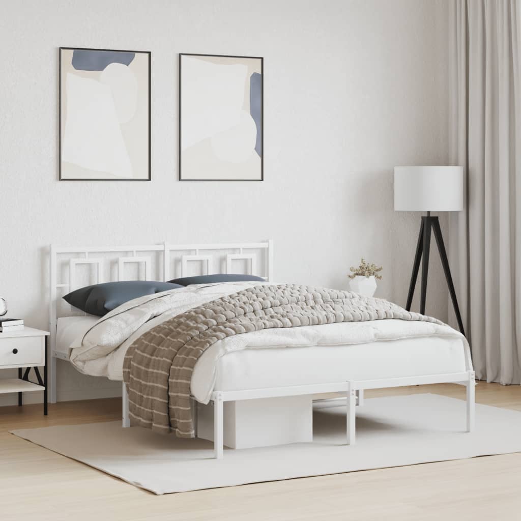 Metalni okvir za krevet s uzglavljem bijeli 135x190 cm