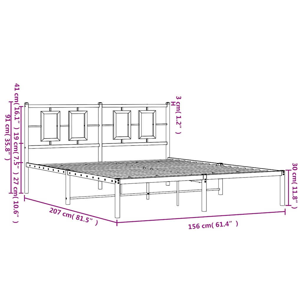 Metalni okvir za krevet s uzglavljem bijeli 150x200 cm