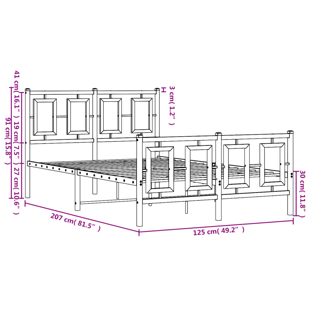 Metalni okvir kreveta uzglavlje i podnožje bijeli 120x200 cm