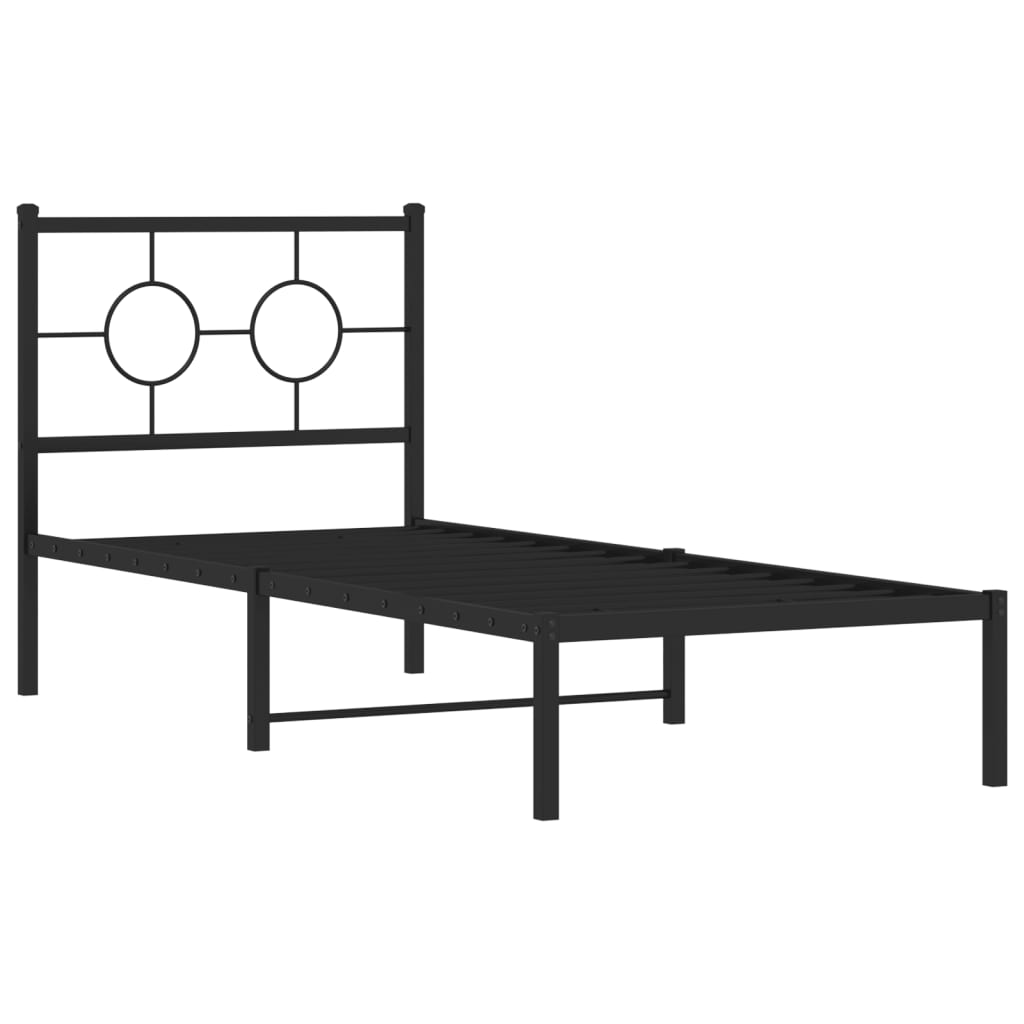 Metalni okvir za krevet s uzglavljem crni 75x190 cm