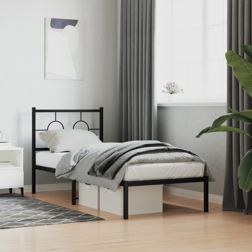 Metalni okvir za krevet s uzglavljem crni 75x190 cm