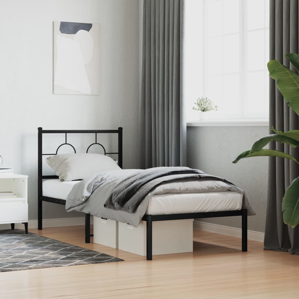 Metalni okvir za krevet s uzglavljem crni 80x200 cm