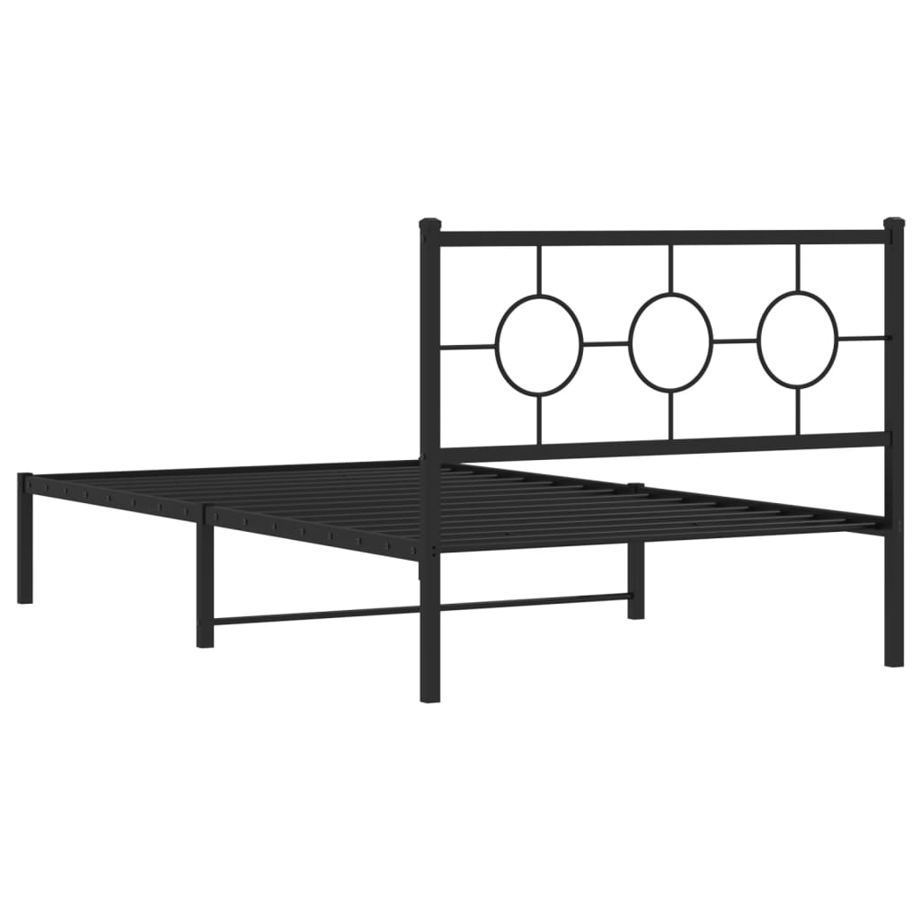 Metalni okvir za krevet s uzglavljem crni 107x203 cm