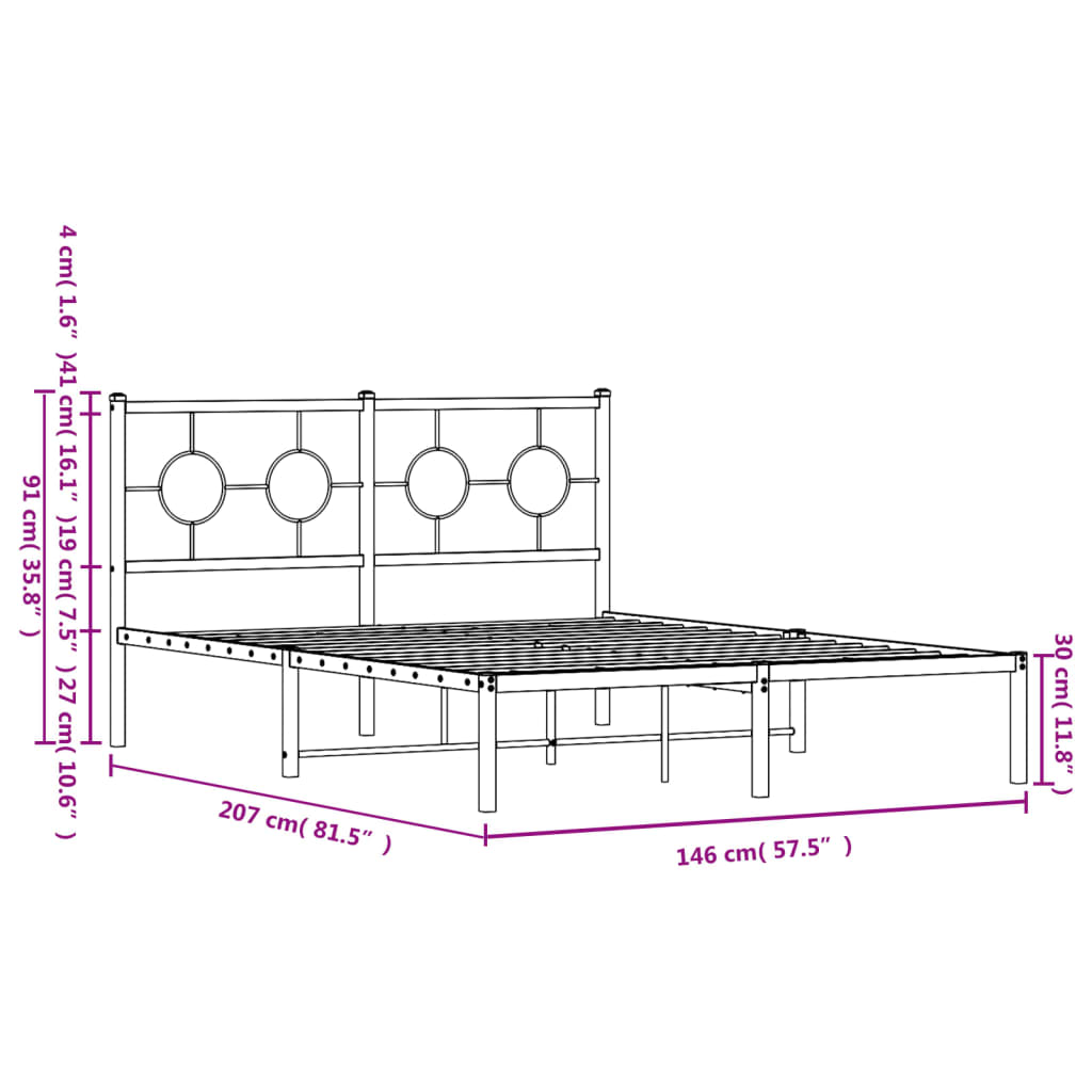 Metalni okvir za krevet s uzglavljem crni 140x200 cm