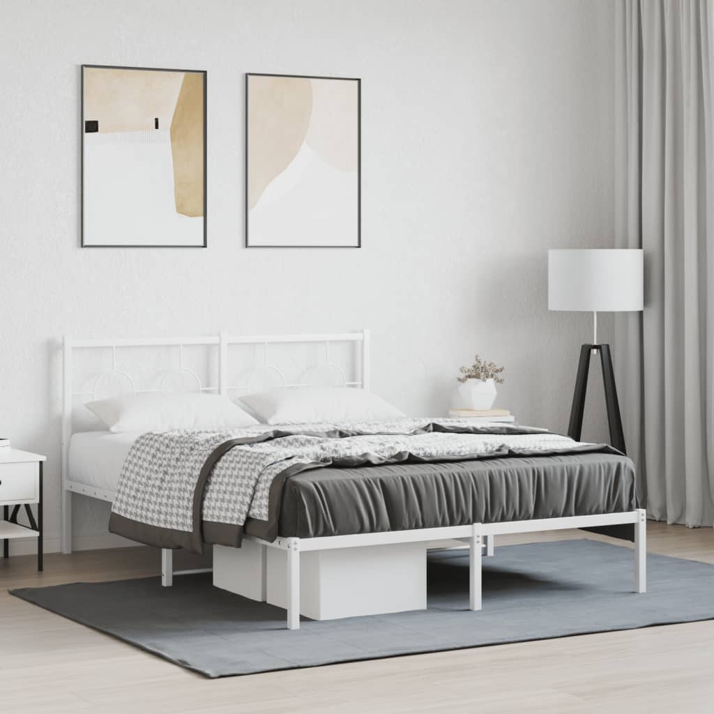 Metalni okvir za krevet s uzglavljem bijeli 135x190 cm