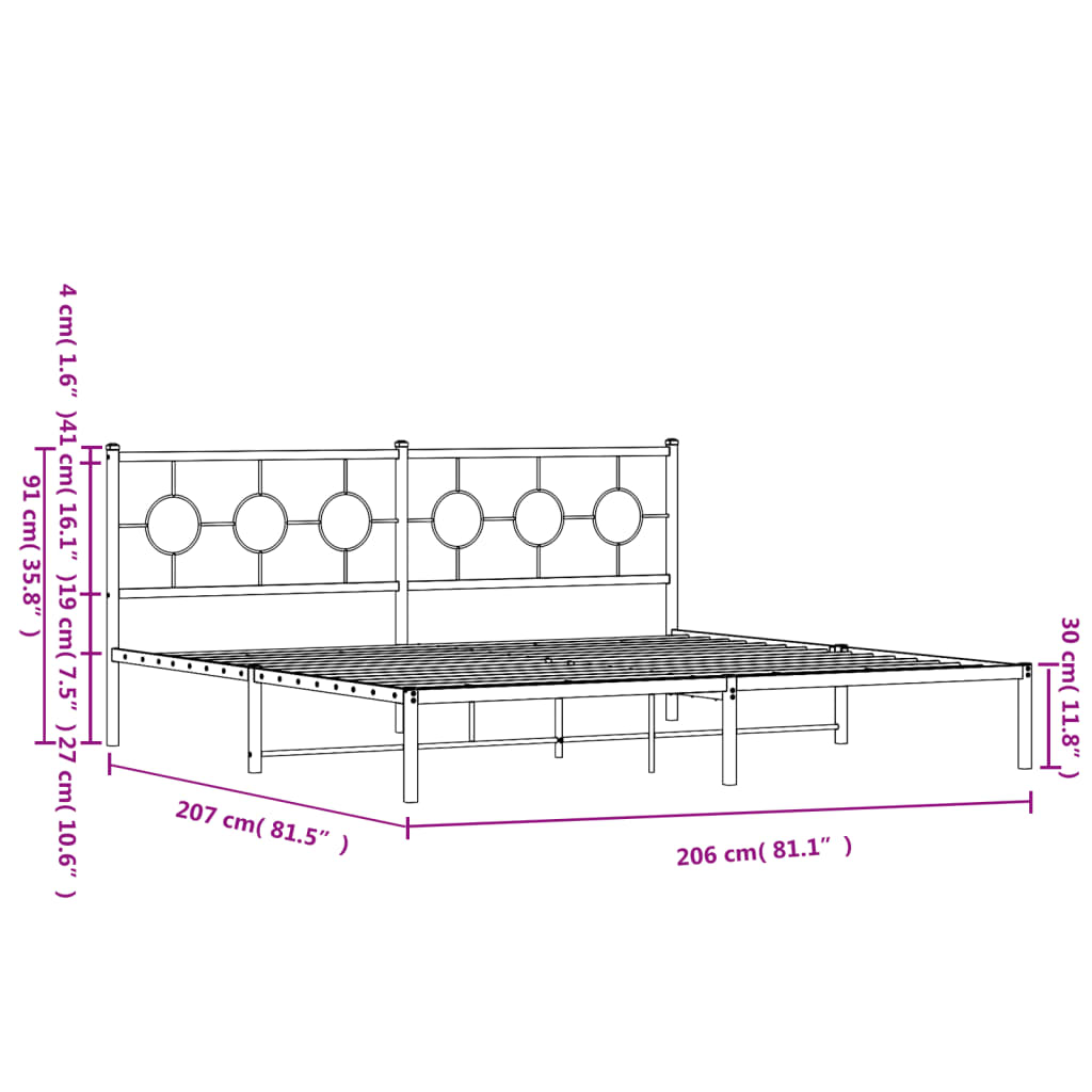 Metalni okvir za krevet s uzglavljem bijeli 200x200 cm
