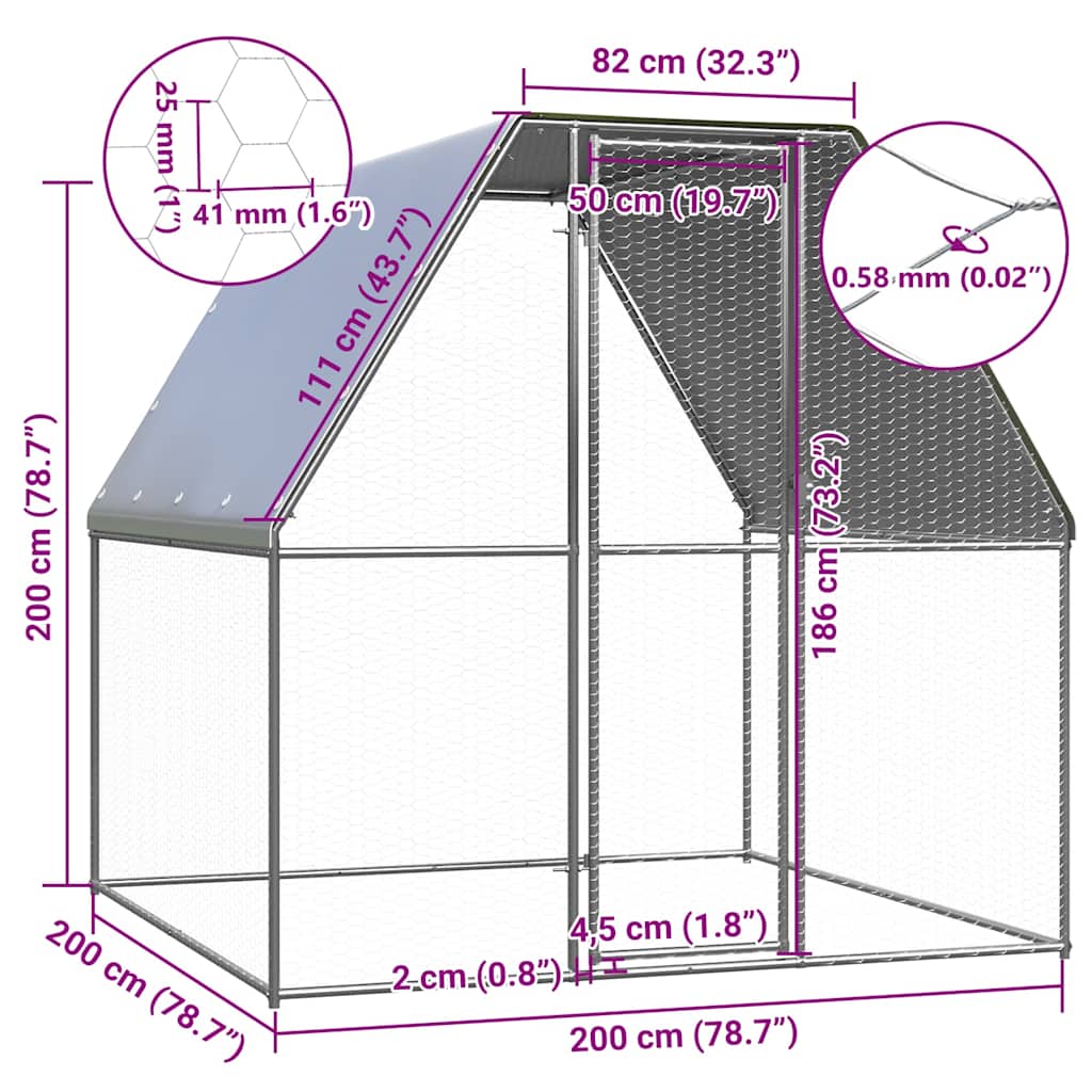 Kavez za kokoši srebrno-sivi 2 x 2 x 2 m od pocinčanog čelika