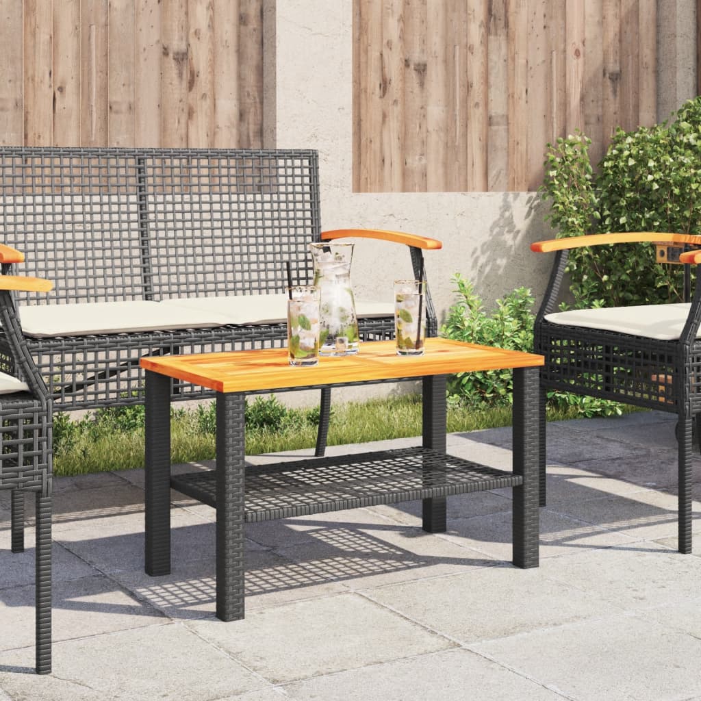 Vrtni stol crni 70 x 38 x 42 cm od poliratana i drva bagrema