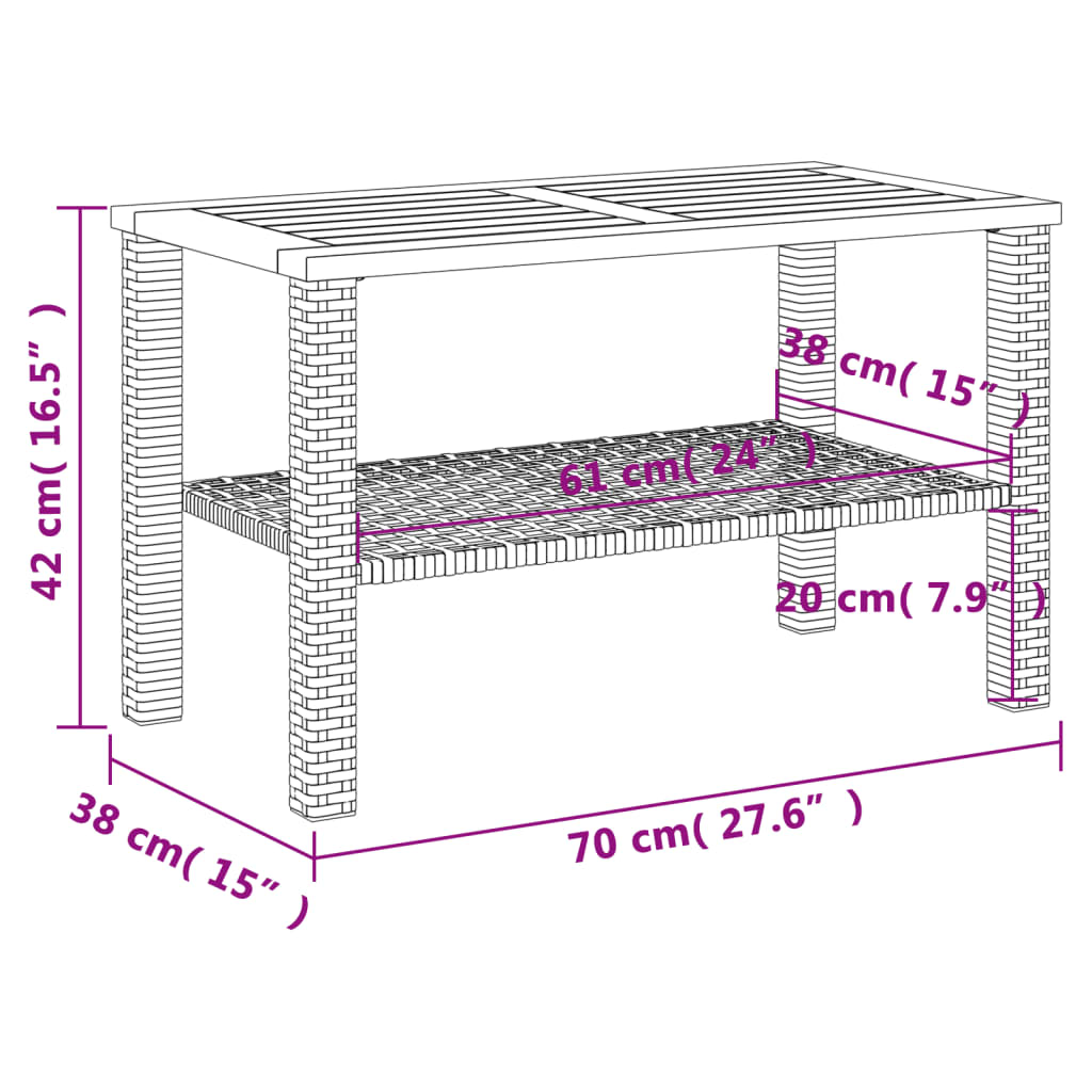 Vrtni stol crni 70 x 38 x 42 cm od poliratana i drva bagrema