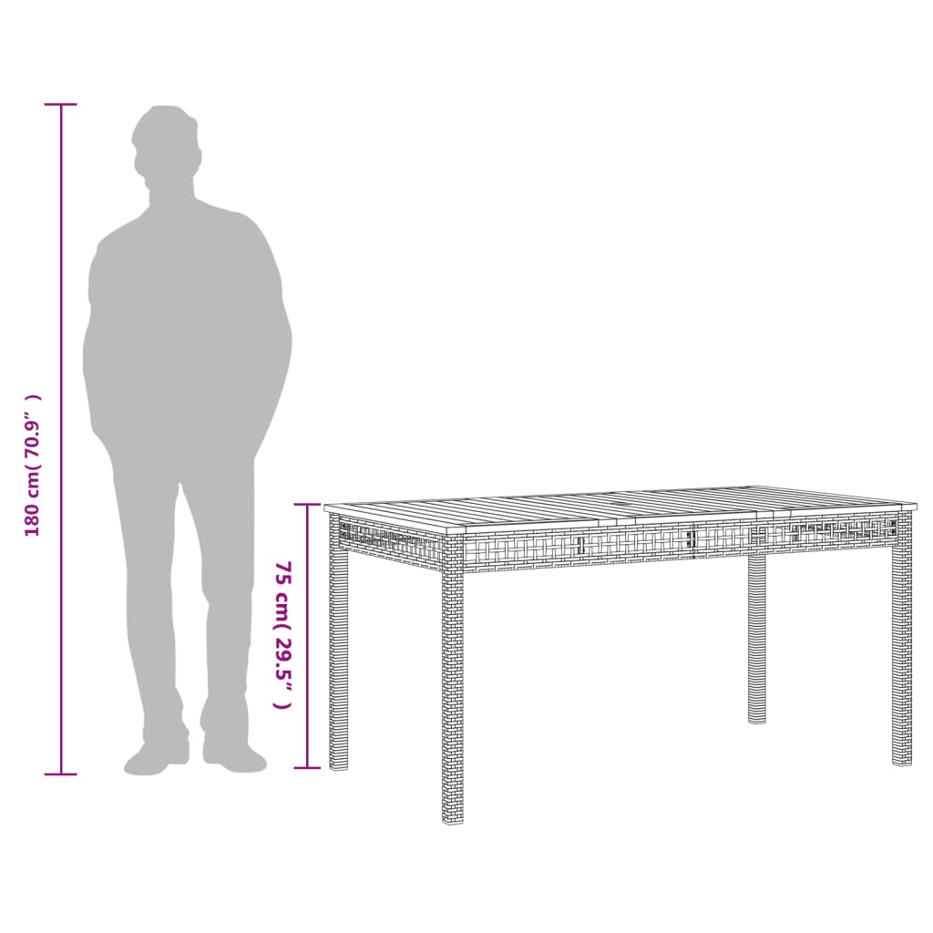 Vrtni stol sivi 140 x 80 x 75 cm od poliratana i drva bagrema