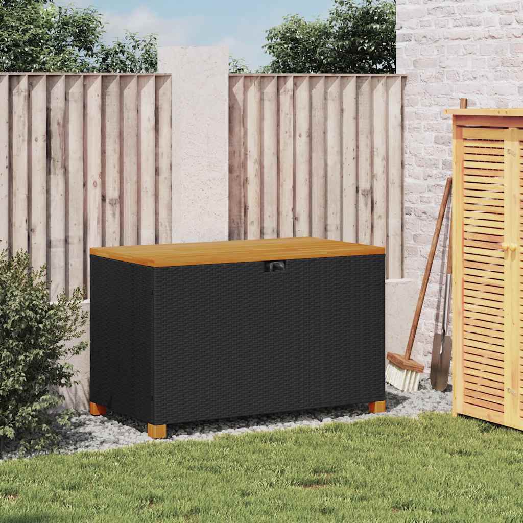 Vrtna kutija za pohranu crna 110x55x63cm poliratan drvo bagrema