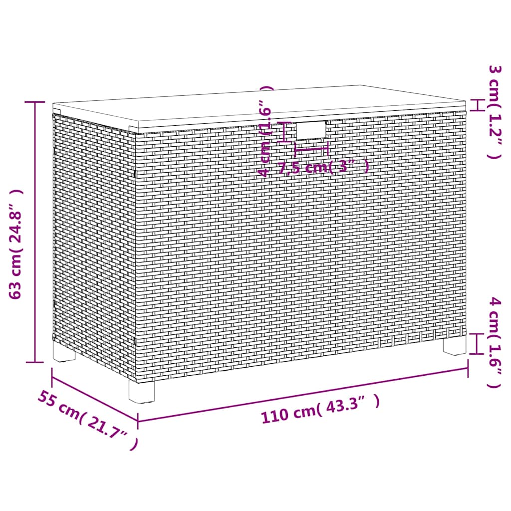 Vrtna kutija za pohranu crna 110x55x63cm poliratan drvo bagrema