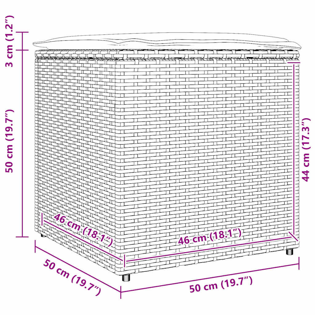 Kutija za jastučiće s pohranom Crna 50 x 50 x 50 cm poliratan
