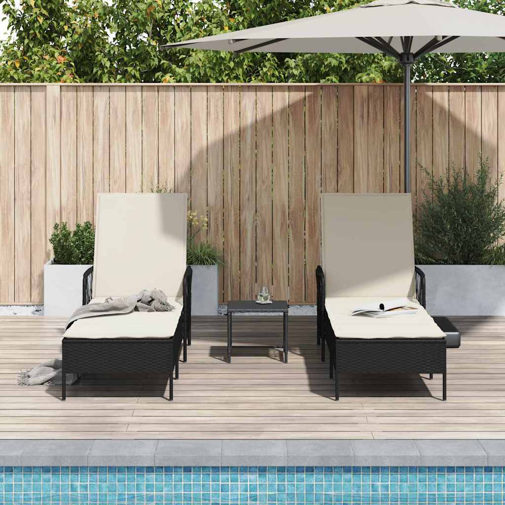 Ležaljka 3 pcs Crna i krem-bijela 55 x 200 x 92 cm poliratan