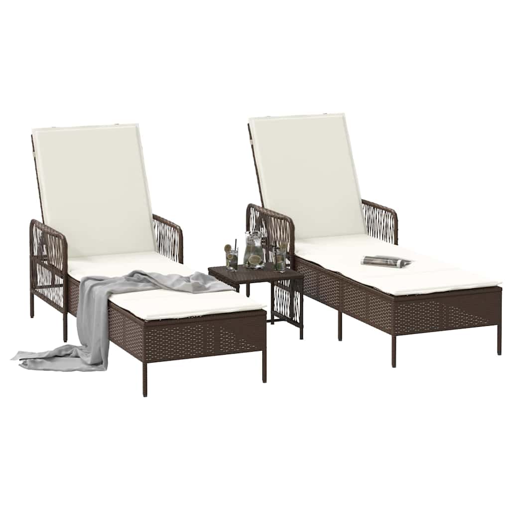 Ležaljka 3 pcs Smeđa i krem bijela 200 x 55 x 92 cm poliratan