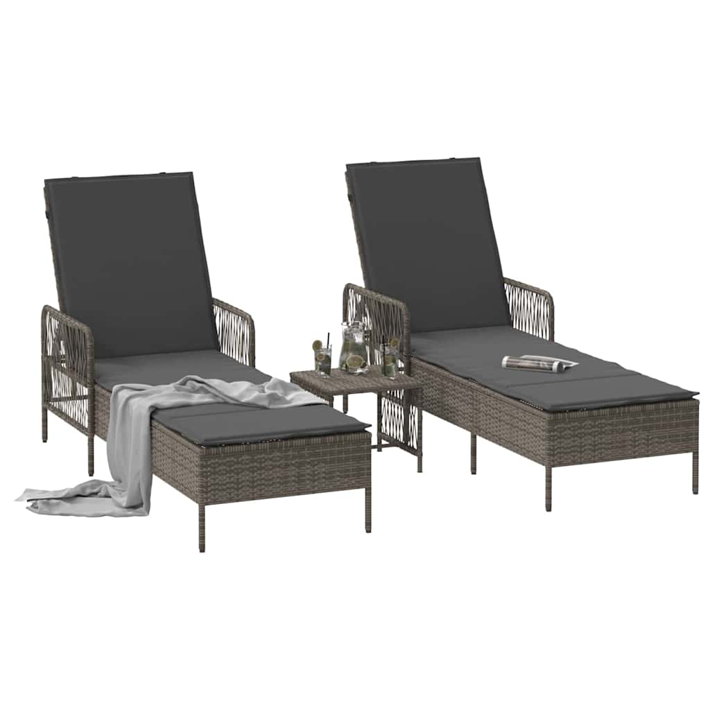 Ležaljka 3 pcs Siva i tamno siva 55 x 200 x 92 cm poliratan