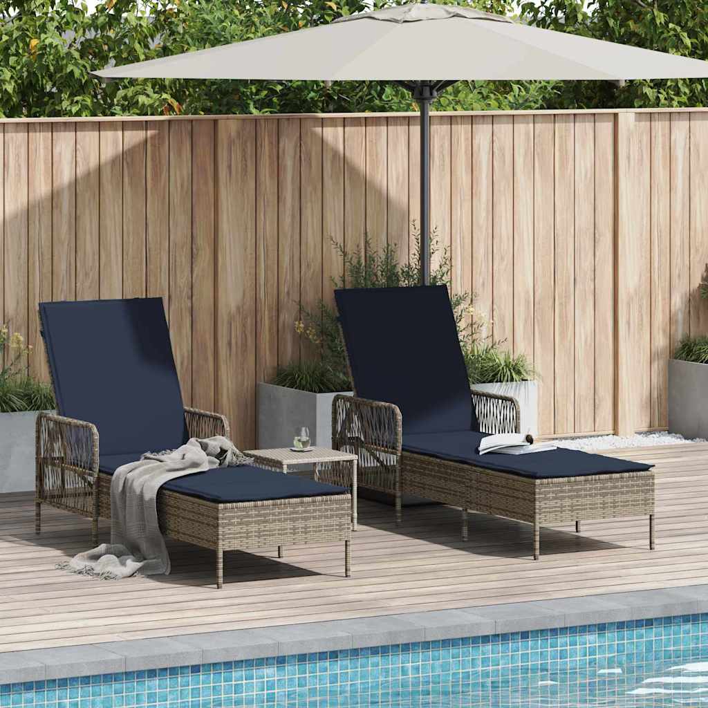 Ležaljka 3 pcs Siva i tamnoplava 200 x 55 x 92 cm poliratan
