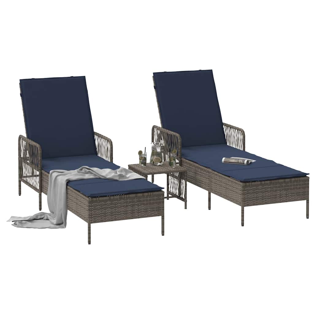 Ležaljka 3 pcs Siva i tamnoplava 200 x 55 x 92 cm poliratan